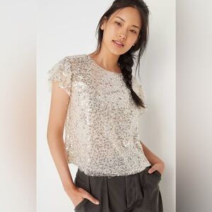 Anthropologie Ivory Pamela Sequin Blouse